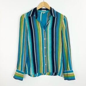 Agnona Linen‎ Blue Striped Long Sleeve Button Down Size 40